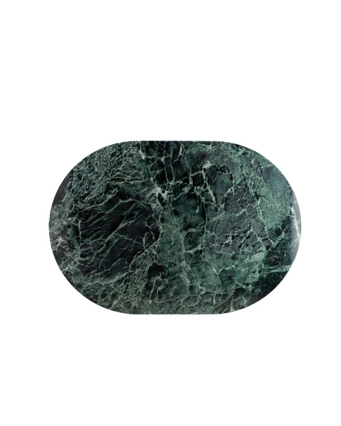 Green marble dining table with iroko finish legs, 6 seats