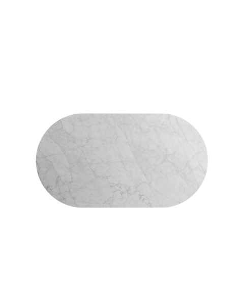 White marble dining table with iroko finish legs for 6 people