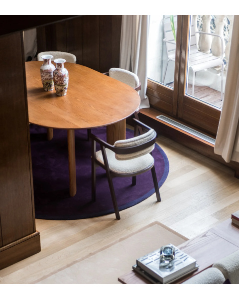 Ash dining table with iroko finish, oval, seats 6