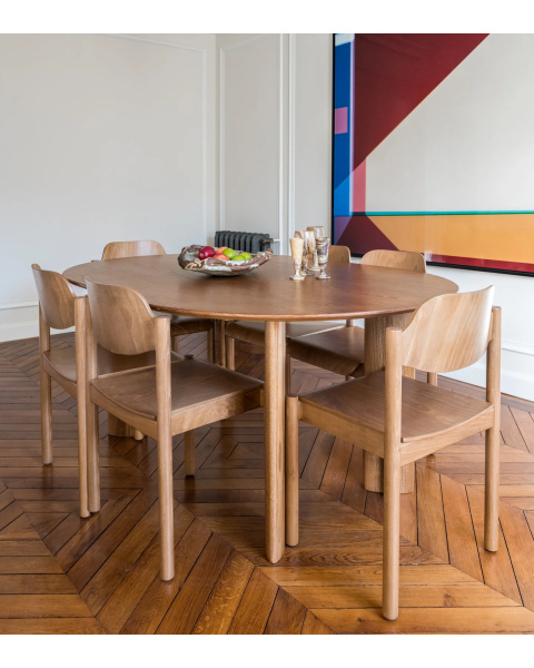 Ash dining table with iroko finish, oval, seats 6