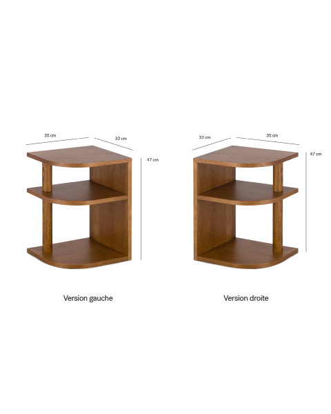 Left side accent table in ash with iroko finish
