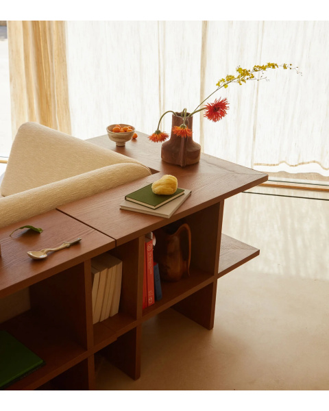 Ash corner shelf with iroko finish