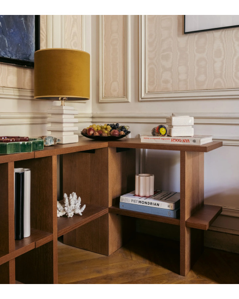 Ash corner shelf with iroko finish