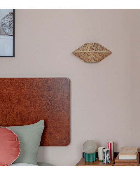 Woven rattan wall lamp half saucer