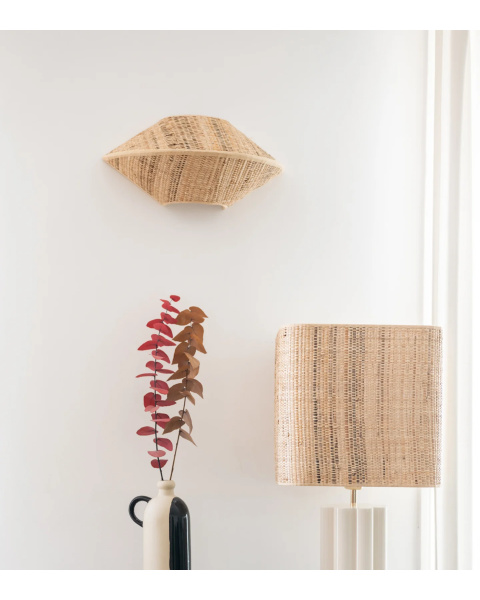 Woven rattan wall lamp half saucer