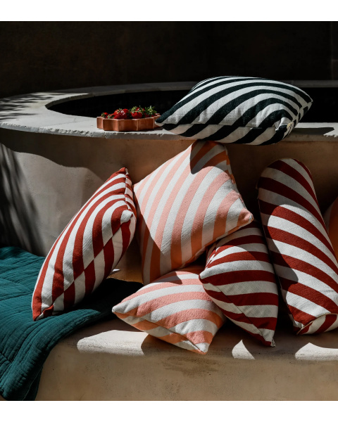 Dark green striped jacquard cushion - square