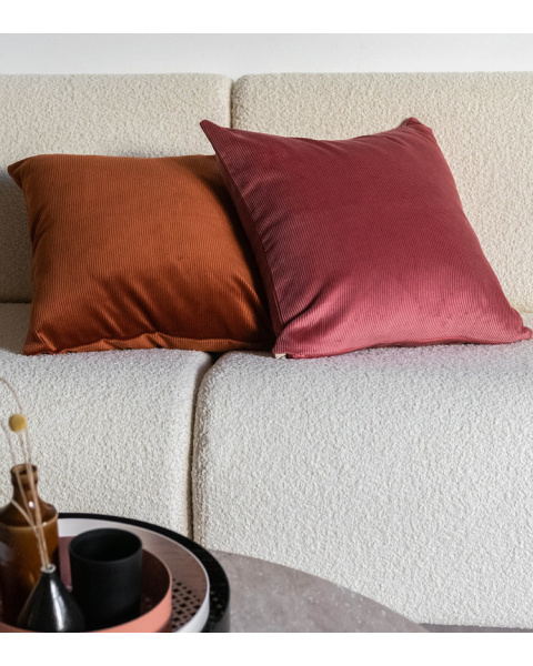 Coussin cognac velours côtelé - carré