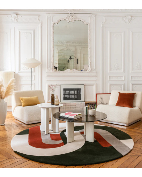Green and Brick Wool Round Rug