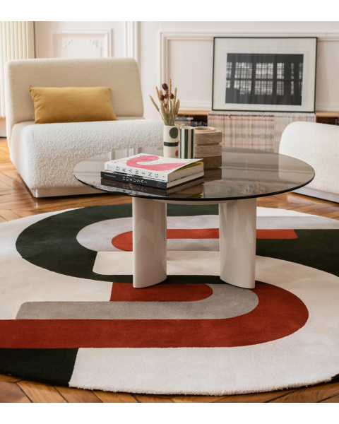 Green and Brick Wool Round Rug