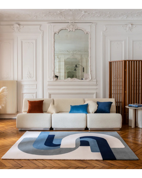 Tapis bleu et beige laine - 150x200cm