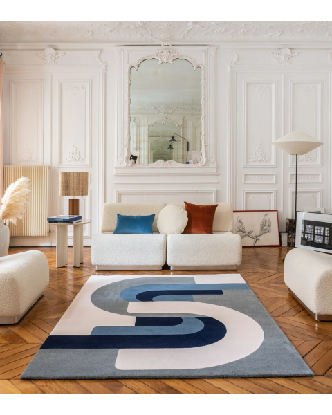 Tapis bleu et beige laine - 150x200cm
