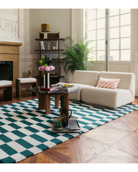 Tapis damier vert laine - 150x200cm