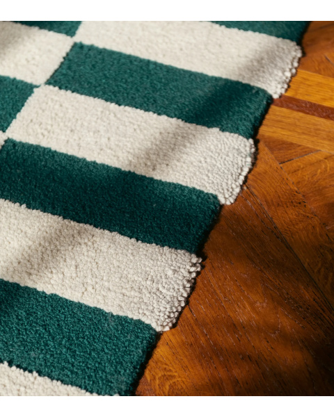 Tapis damier vert laine - 150x200cm