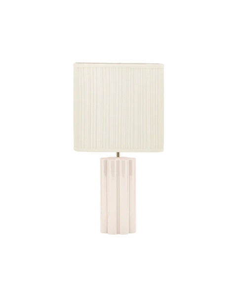 Lampe à poser blanc crème bois laqué et coton plissé